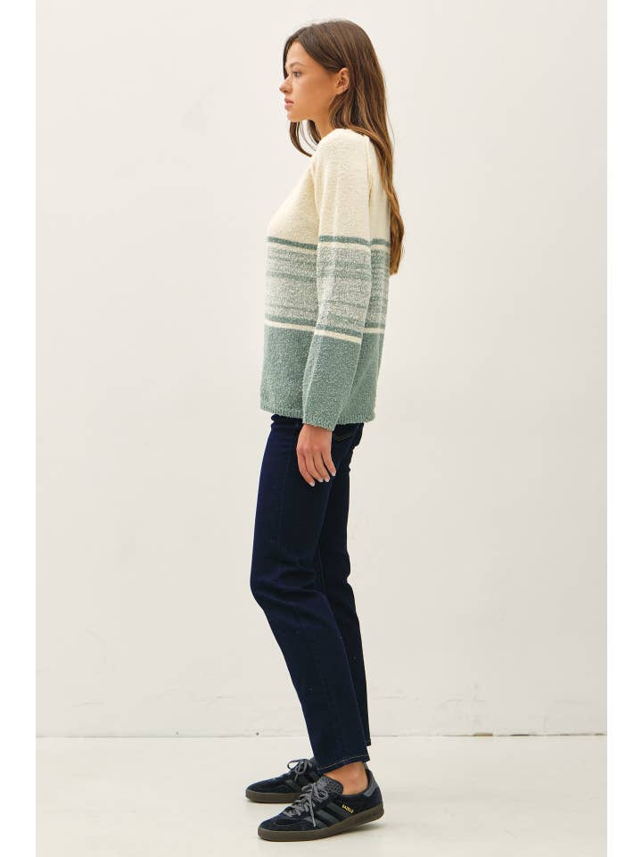 Be Cool - Wholesale Knit Sweater - Women's - SOFT FLUFFY SWEATER WITH STRIPE GRADIENT DESIGN 11