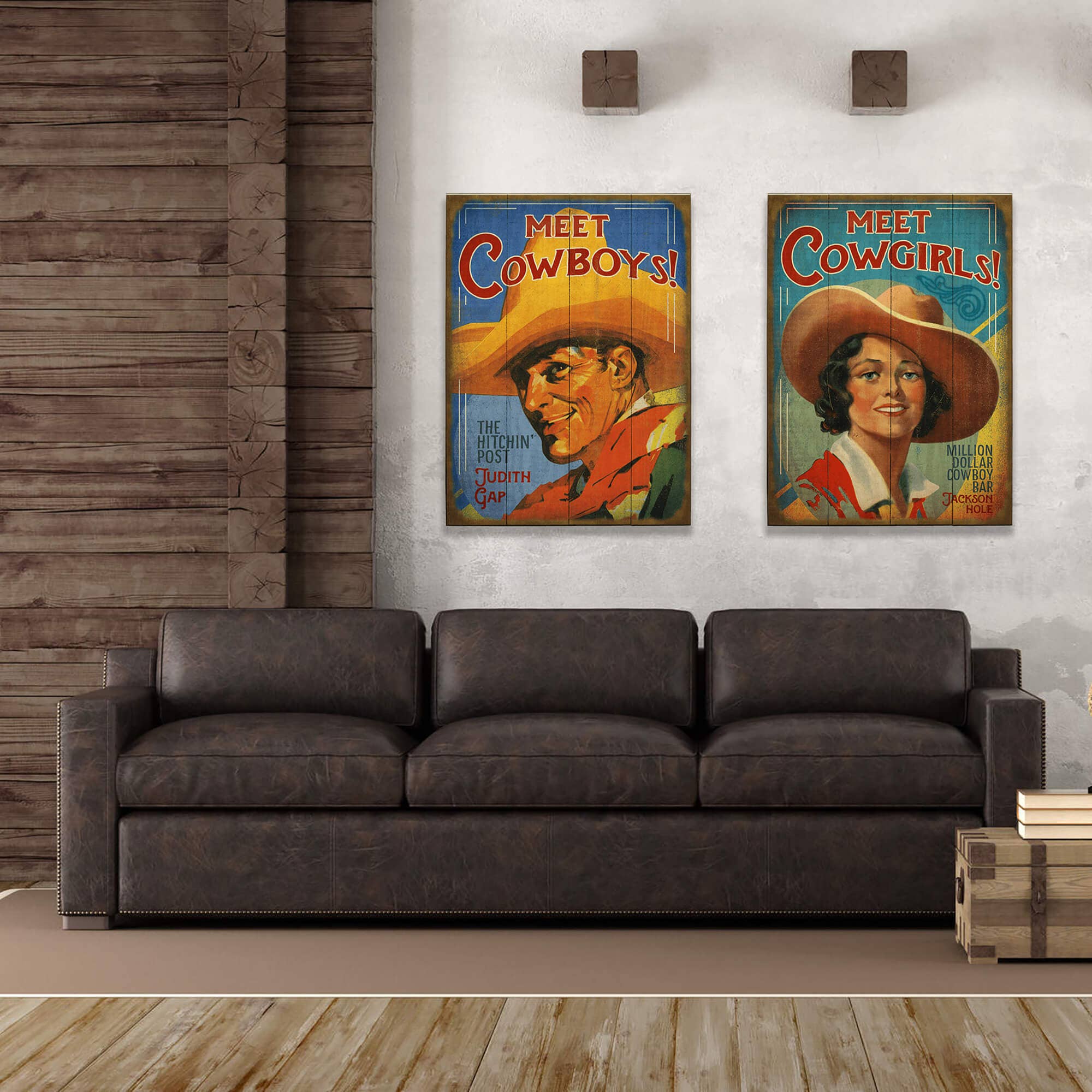 Old Wood Signs - Vente Pancarte - Rencontrez les Cowboys - Art mural en bois et métal0