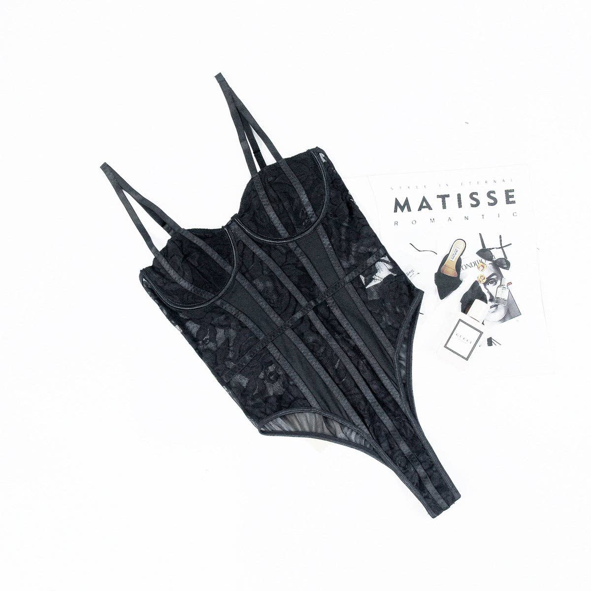 Sweetkama – Engroshandel Bodysuit undertøj - Dame – Bodysuit med blomsterblonder Gennemsigtig Teddy C800328