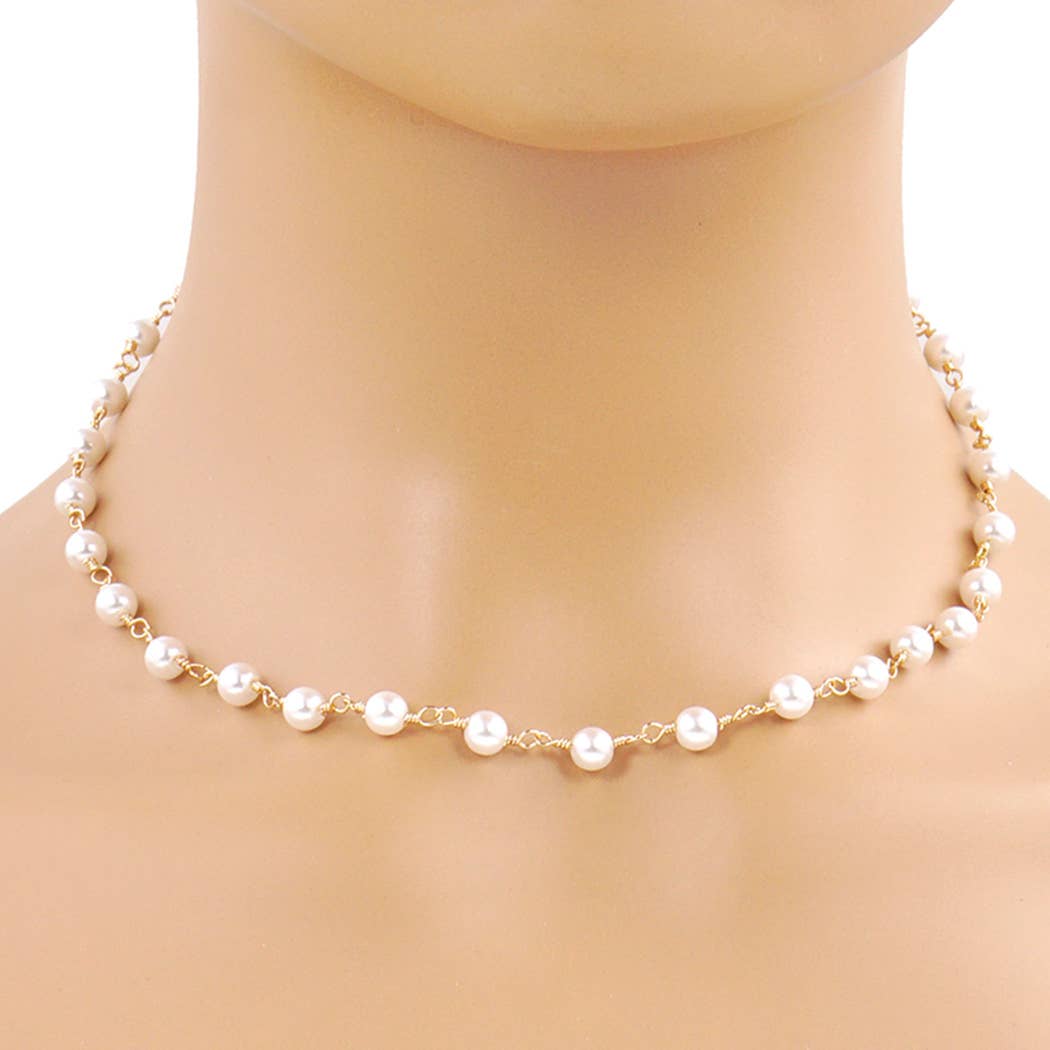 Fashion City – wholesale Beaded/pearl necklace – Gold-Dipped Linked Pearl Bridesmaid Necklace1