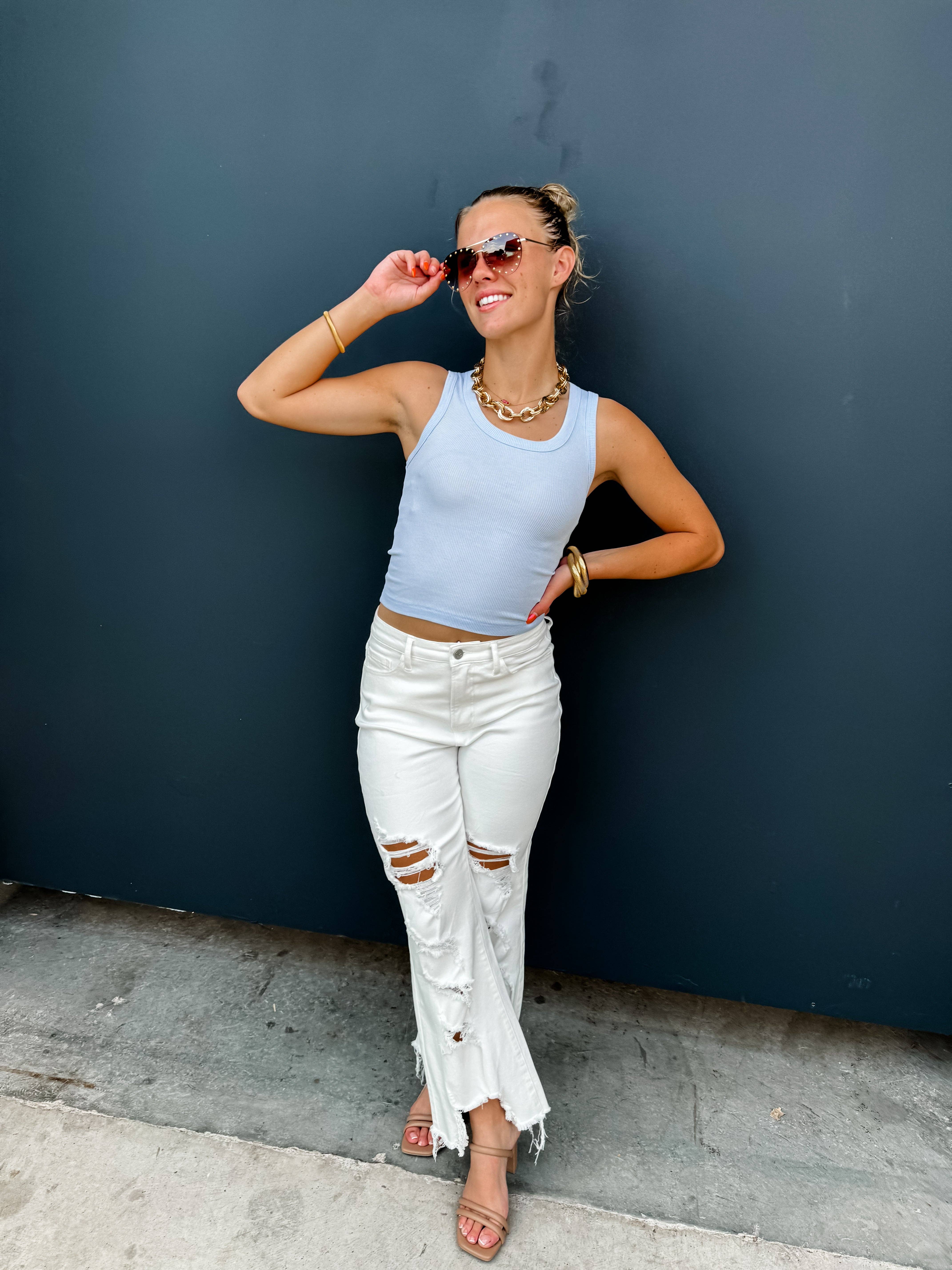 BLAKELEY - Wholesale Jeans - Women's - WHITE URBAN DISTRESSED CROP JEAN1