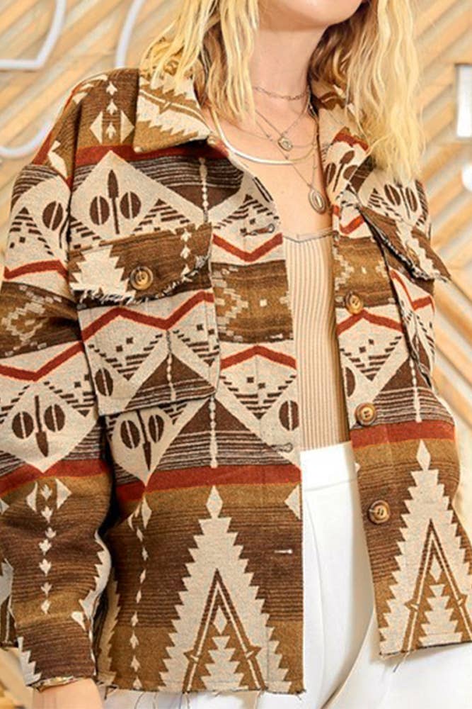 UNISHE - Wholesale Jacket - Women's - Thickened Vintage Western Aztec Print Jacket OZX1138