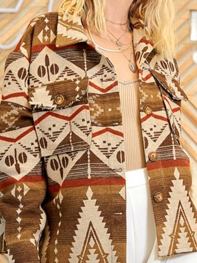 UNISHE - Wholesale Jacket - Women's - Thickened Vintage Western Aztec Print Jacket OZX1138