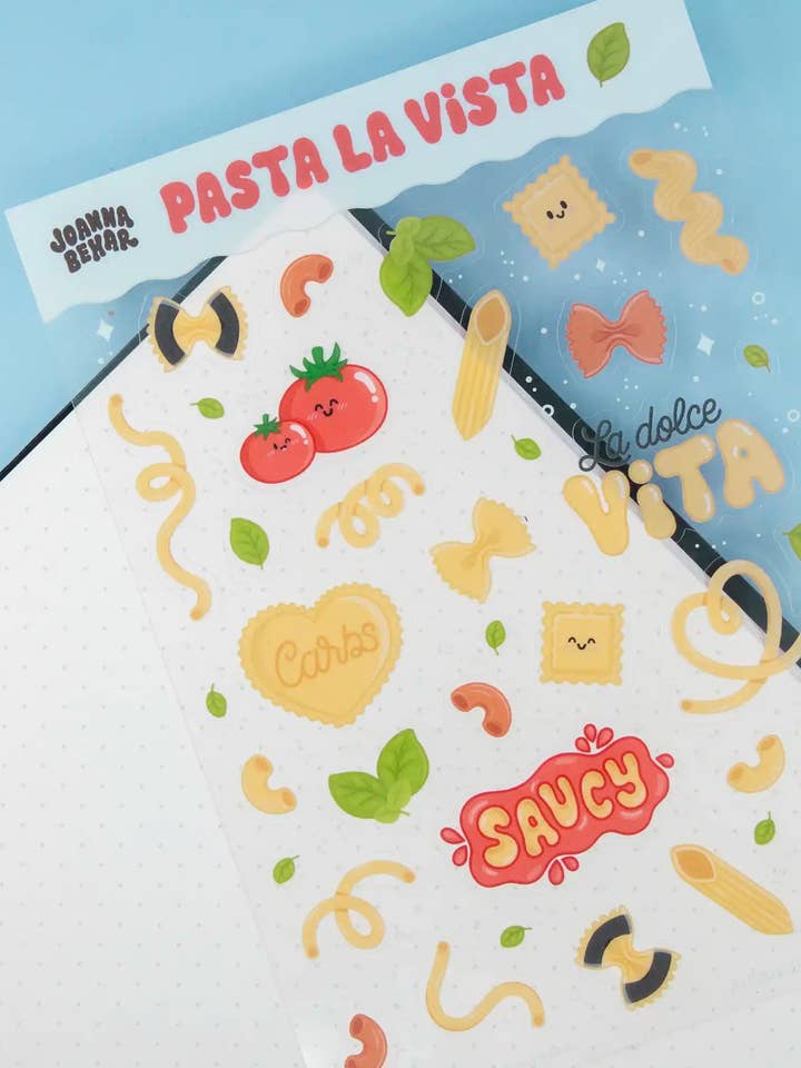 Pasta la Vista clear Sticker sheet for wholesale by Joanna Behar