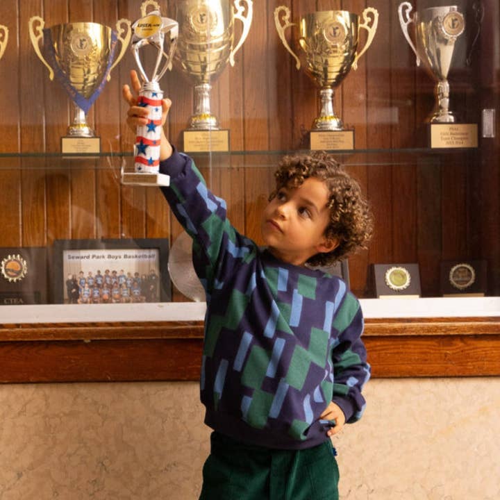 Recycled Cotton Blue Block Sweatshirt for wholesale by Mon Coeur