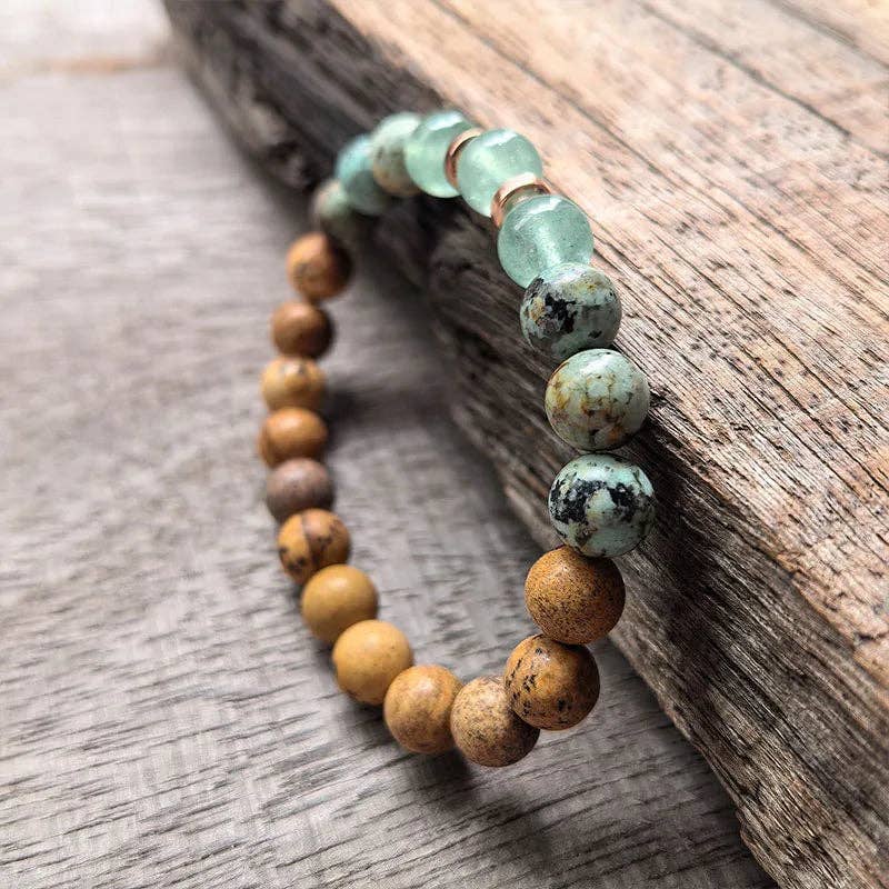 Harmony Mala - Wholesale Beaded Bracelet - African Turquoise, Green Aventurine & Jasper Mala Bracelet1