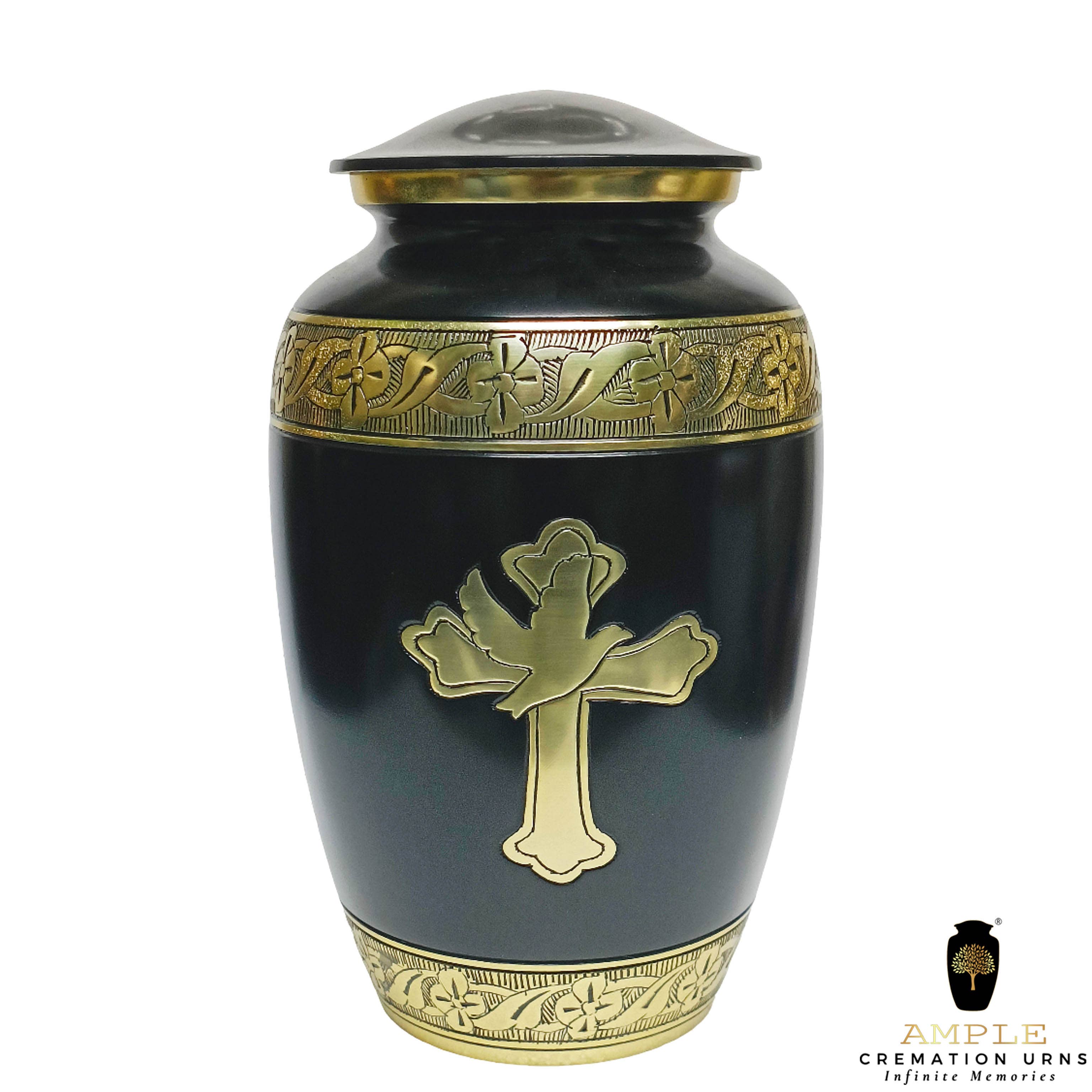 Ample Cremation Urns - Wholesale Urn - Black & Gold Cross Urn – Faith Dove Adult Ashes Memorial1