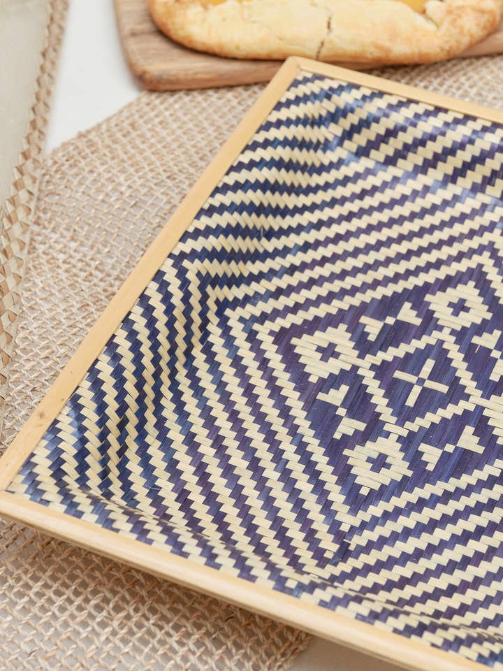 Handmade Navy Bamboo Tray for wholesale by Eco Harvest Supply Co