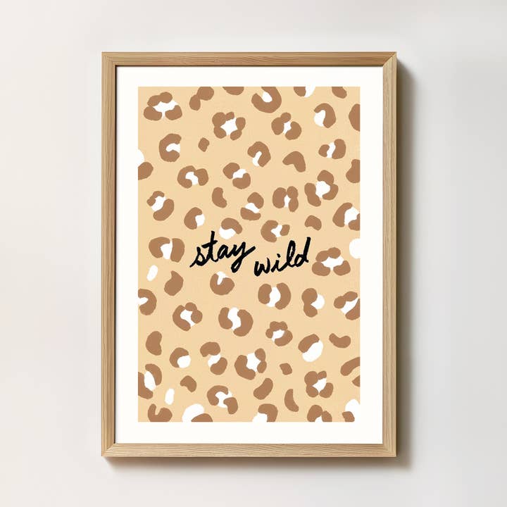 Affiche "Graou Bisou" Beige doré - Motif léopard pour la vente par intemporalis