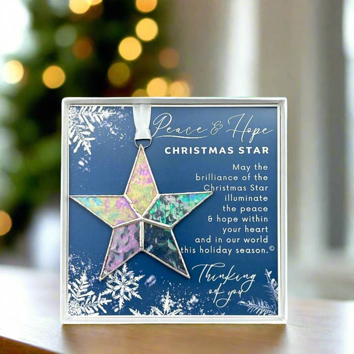 The Grandparent Gift Co. Inc. - Wholesale Ornament - Peace & Hope Christmas Star Ornament Stained Glass 77282