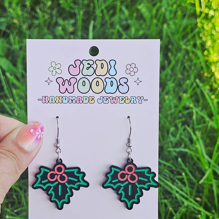 Retro 'Neon' Mistletoe Earrings for wholesale by Jedi Woods LLC