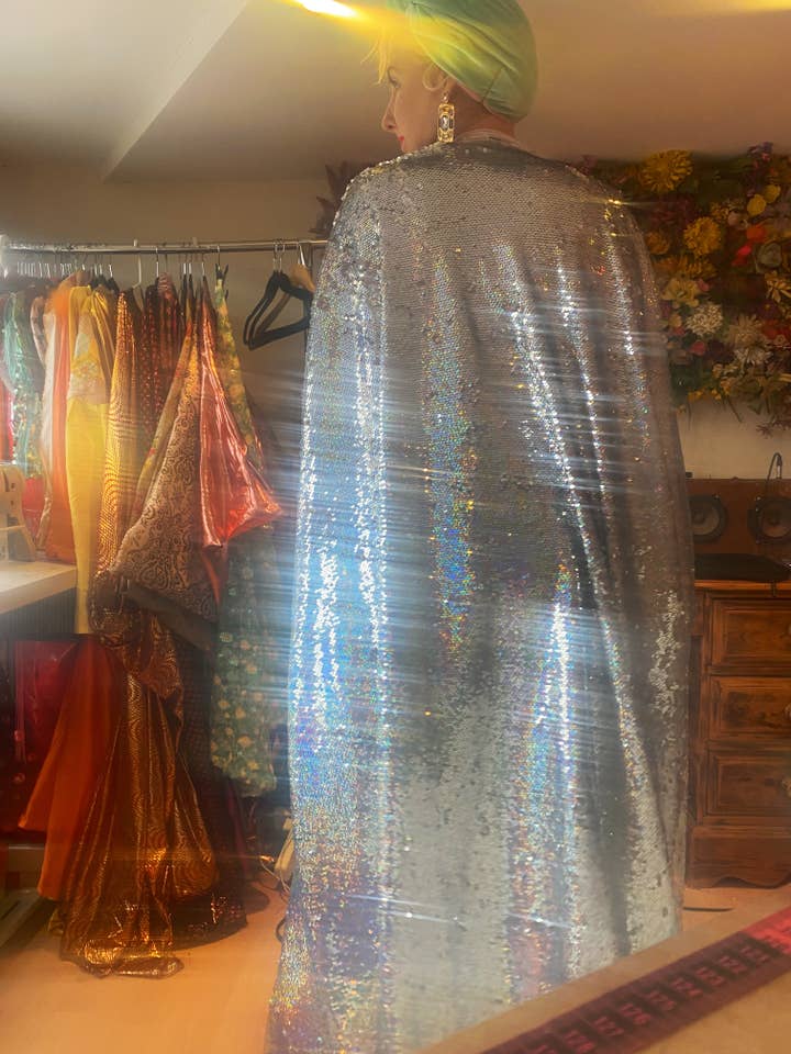 Fumbalinas - Wholesale Kaftan - Women's - Silver Metallic Holographic/ Sequin Kaftan Gown / Dress42