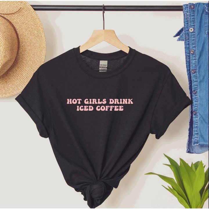 Josie Jade – wholesale Screen printed t-shirt – Women′s – Hot Girls Drink Iced Coffee T-Shirt