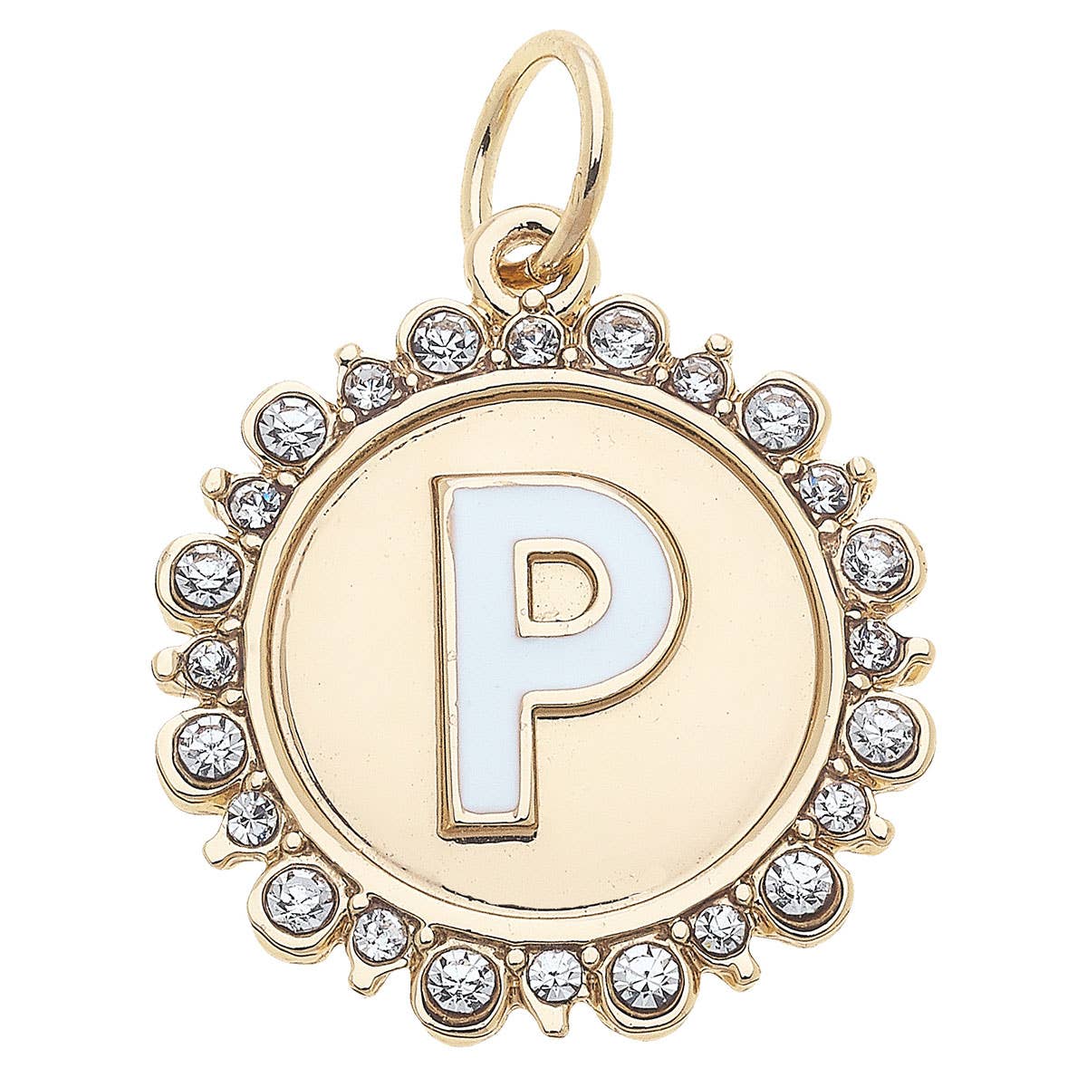 Canvas Style - Wholesale Individual Charm/Pendant - Rhinestone Letter Disc Charm in Shiny Gold15