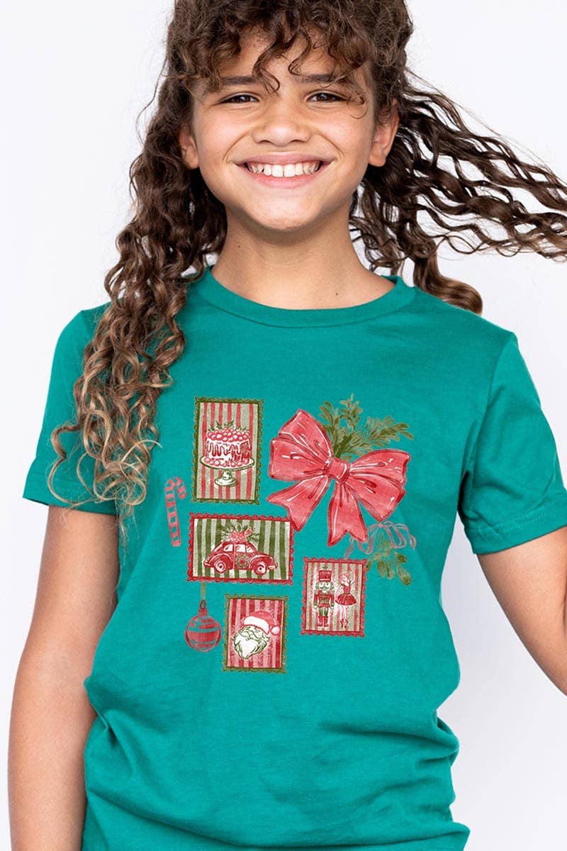 COLORBEAR - Vendita all'ingrosso Maglietta - Bambini - Maglietta Grafica per Bambini con Francobolli di Natale3