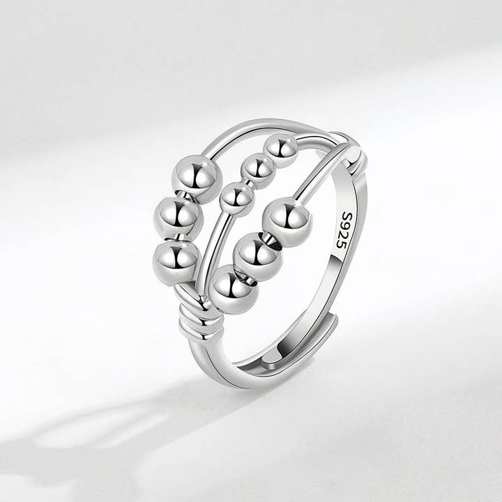 Perimade & Co. LLC - Wholesale Band/Stacked Ring - Bead Anxiety Fidget Spinner Ring in 925 Sterling Silver3