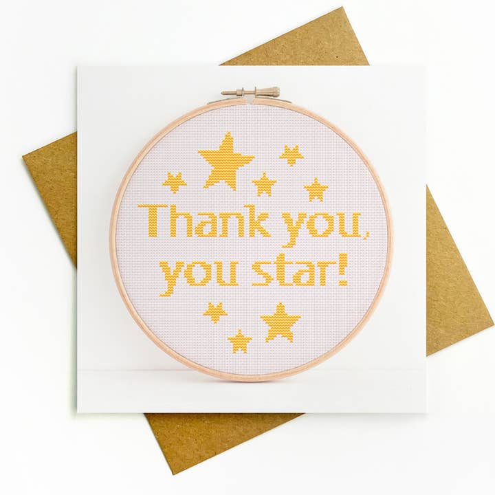 Thank you, you star! cross stitch inspired card for wholesale by NaviStitch