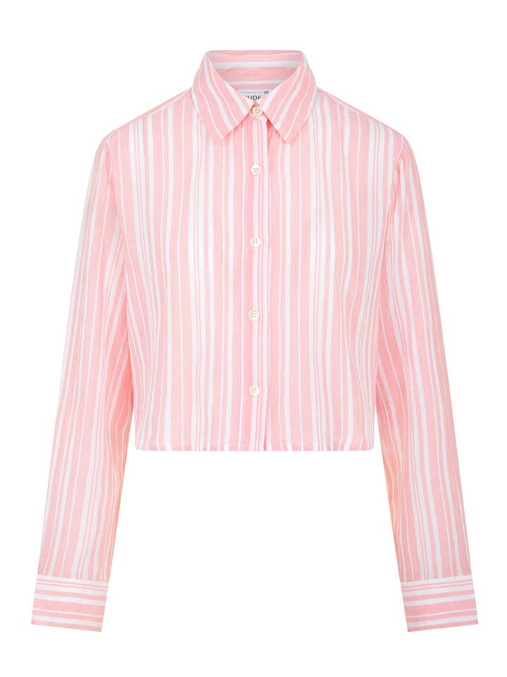 Nudea – Camisa com botões no colarinho – Mulher por atacado – A Camisa Cortada - Fondant Pink Stripe6
