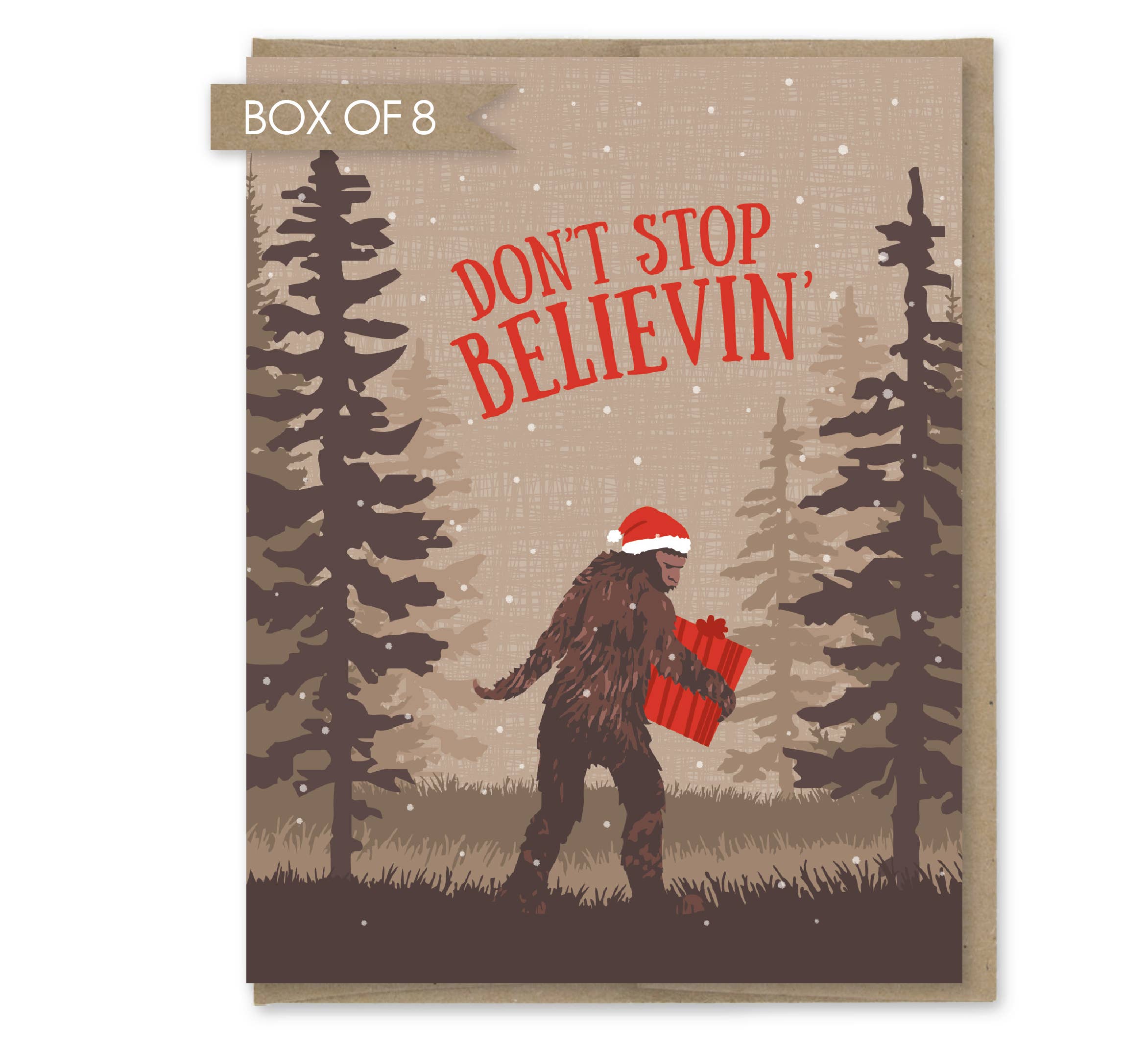 Modern Printed Matter – postal de Natal por atacado – Cartão de Férias Não Parar de Believin' Sasquatch - Caixa de 80