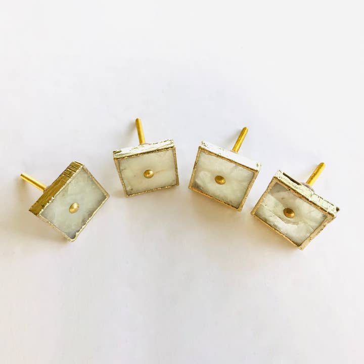 The Tangerine Store - Wholesale Knob/Pull - Set of 4 Square White Agate Classic Vintage Finish Cabinet Drawer Pull Dresser Handle Knobs3