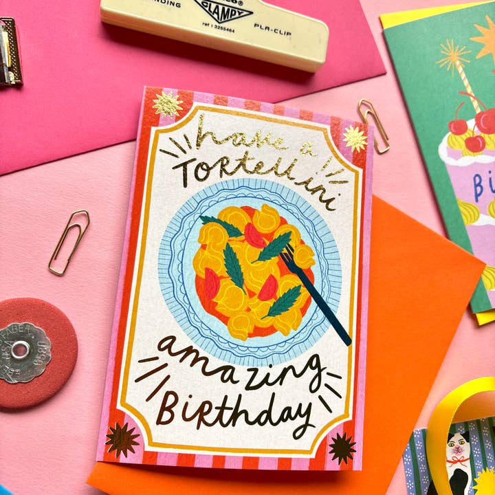 Kerrie Illustrates – wholesale Birthday card – Have a Tortellini Amazing Birthday Card | Pasta lover Foodie1