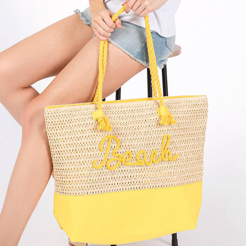 Sensibling Corp. – Engroshandel Strandtaske – Strandtaske med broderet BEACH-budskab, hæklet med tov-håndtag29
