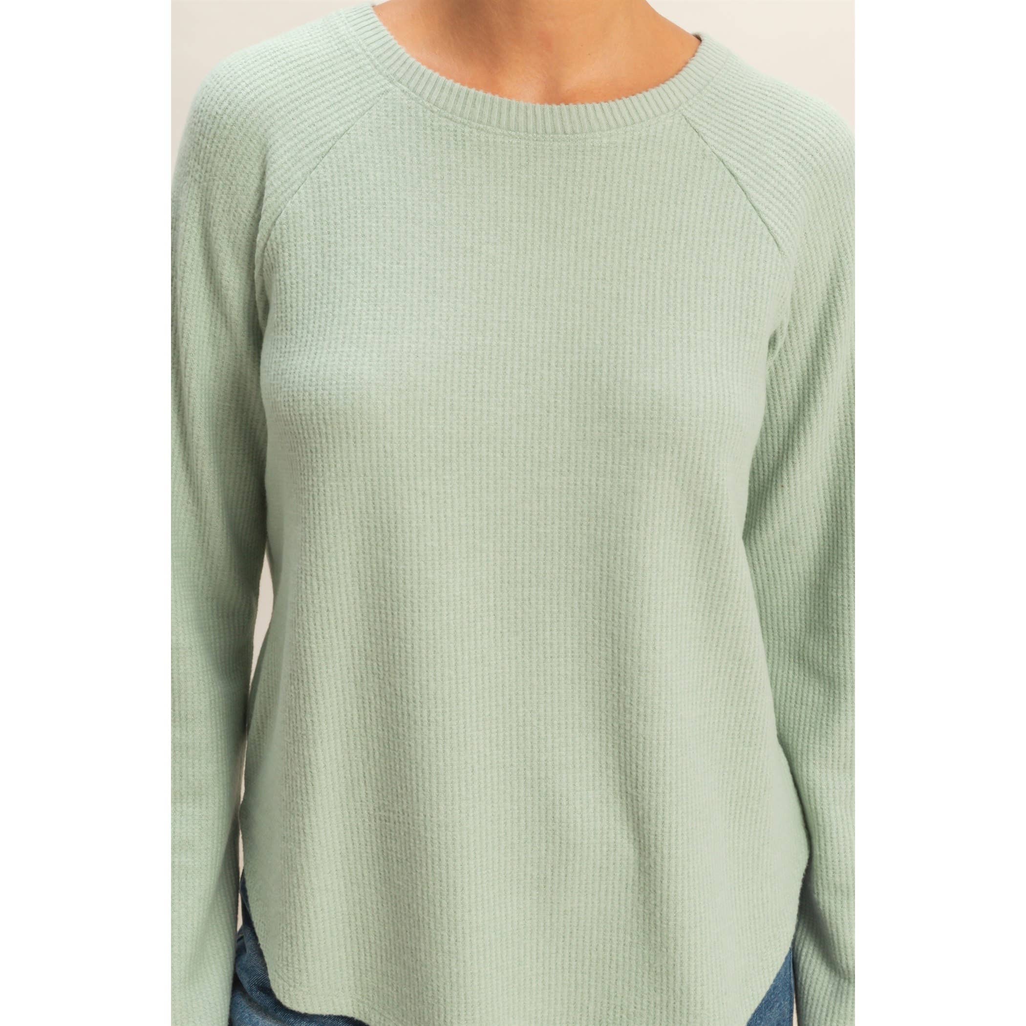 Double Zero - Wholesale Shirt - Women's - Brushed Waffle Raglan Long Sleeve Casual Top18