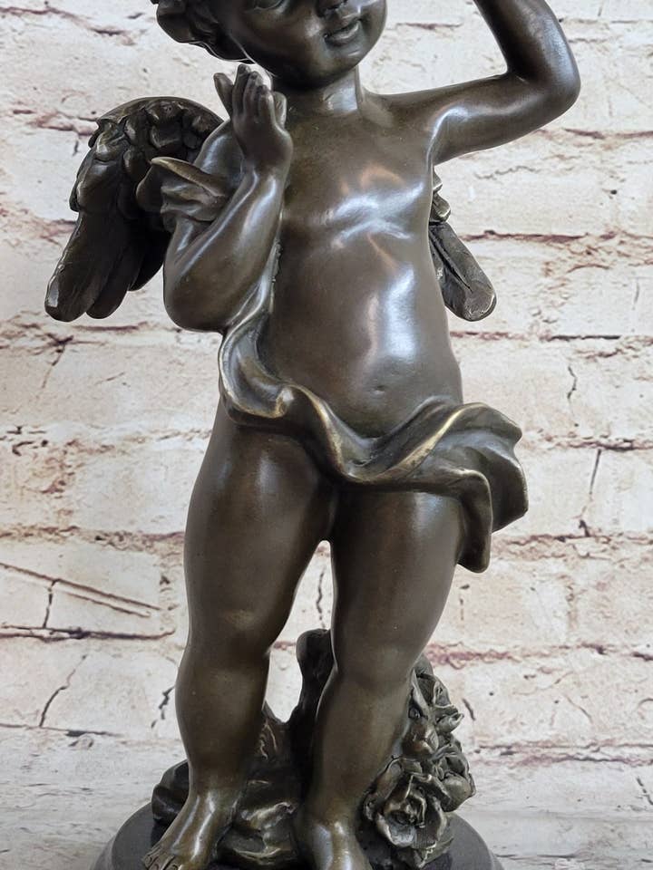 Estátua de bronze querubim menino querubim escultura figura decoração 13,5 “x 6" por atacado de Bronzhaus