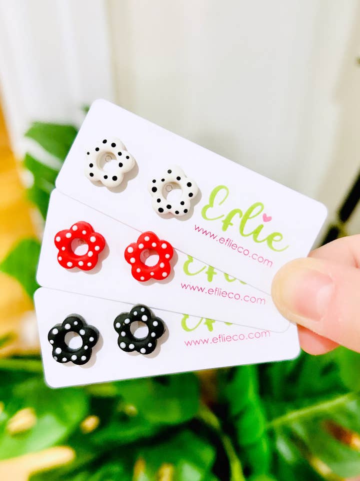 Mini Flowers With Dots Studs Earrings Polymer Clay Spring Je for wholesale by Eflie