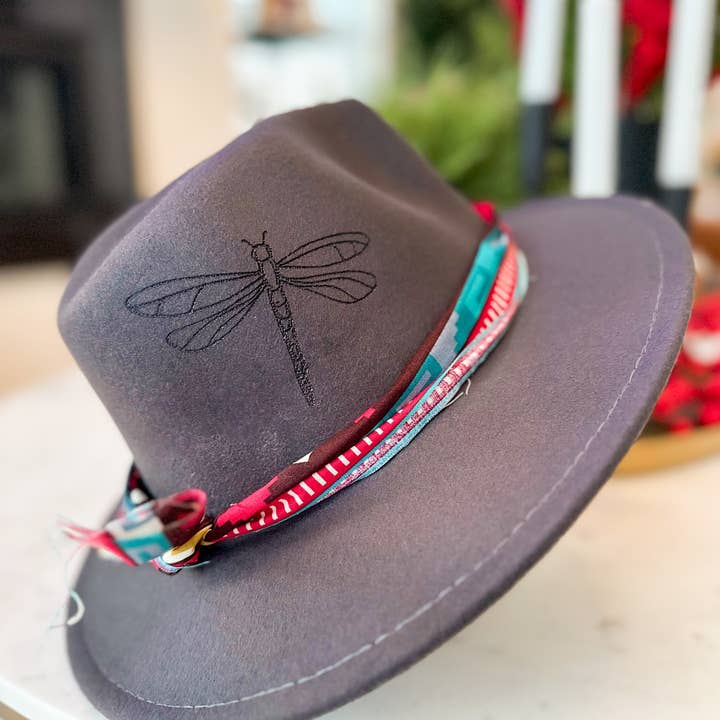 Wild Indigo – Fedora - Mulher por atacado – Chapéu Queimado Dragonfly | Chapéu Cowboy | Fedora Hat| Chapéu Rancher0