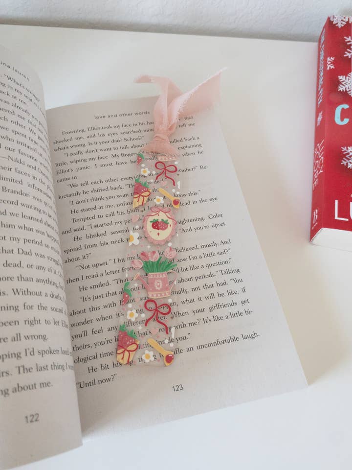 Strawberry Picnic Bookmark, Cute Ribbon Acrylic Bookmark for wholesale by Be Bold Stay Bold