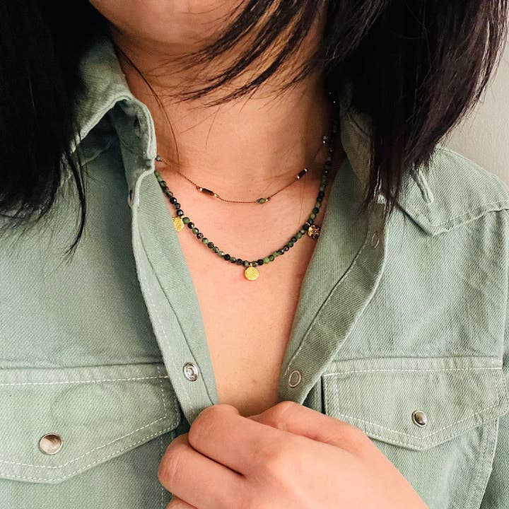 Collier Œil de Tigre et Turquoise africaine Tara pour la vente par YSIE