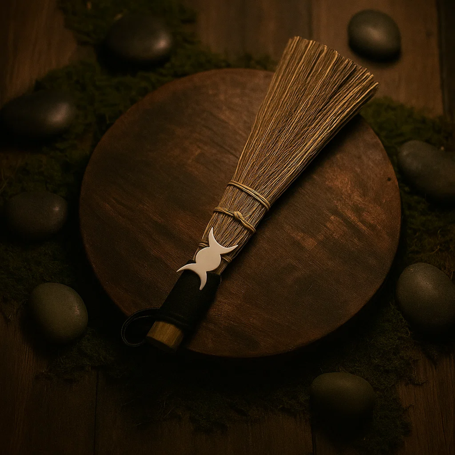 Green Tree - Wholesale Meditation Supplies - Broom With Metal Triple Moon1