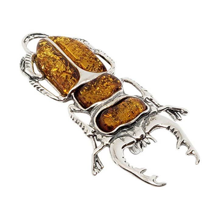 Scarab Cognac Amber Sterling Silver Pin/Brooch for wholesale by Amberman