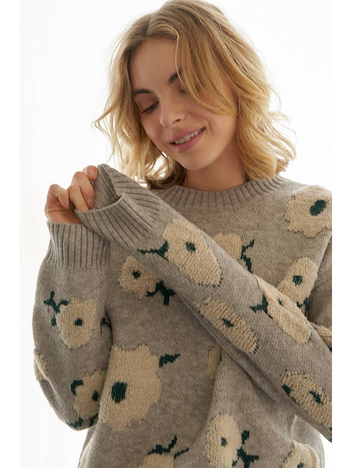 Grey Green Flower Cloud Pullover Sweater for wholesale on Faire1
