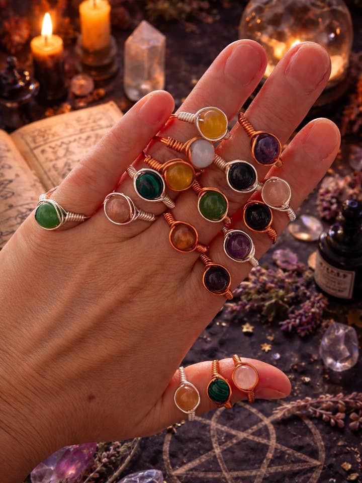 Wire Wrapped Gemstone Ring, Boho Rings, Witchy, Occult Jewel for wholesale by The Towne Witch