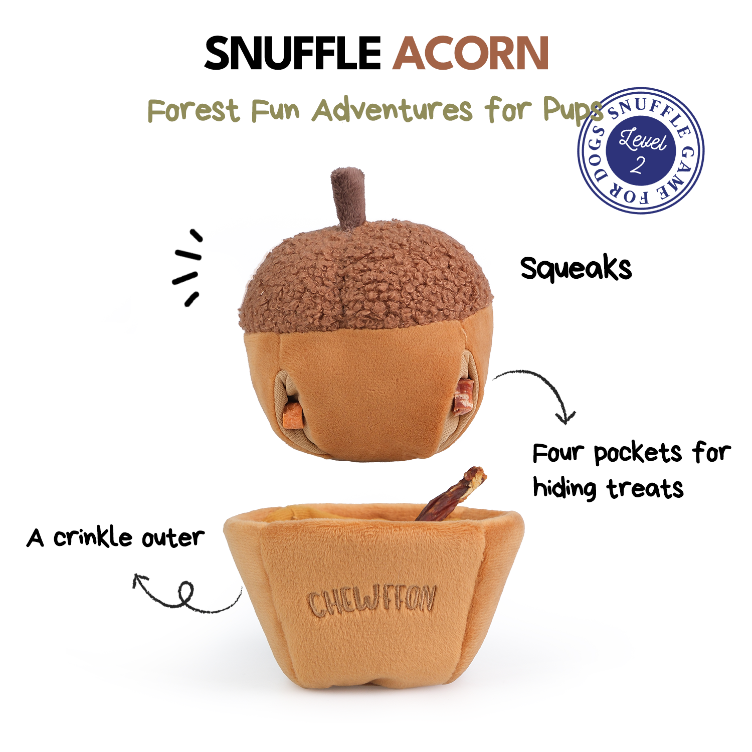 CHEWFFON - Wholesale Pet Squeaky Toy - Dog - CHEWFFON Acorn Snuffle & Squeaky Dog Toy2