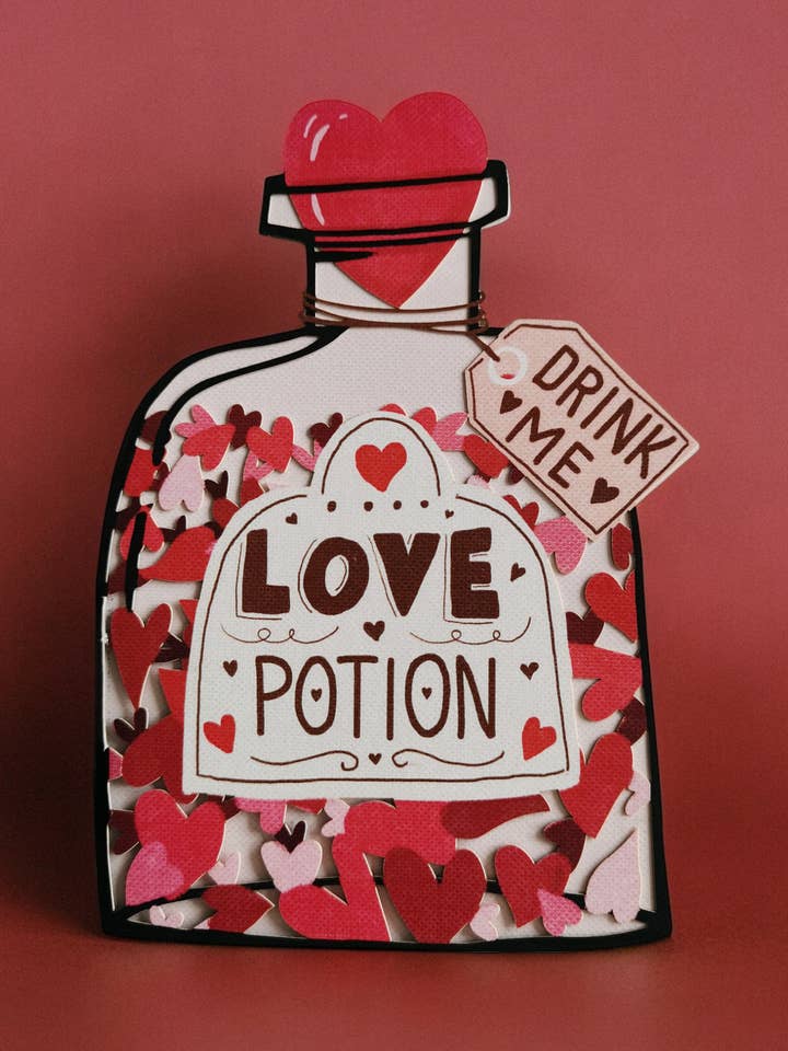 DIECUT LOVE POTION GREETING CARD ALLJOY for wholesale by Notes & Queries, Inc.