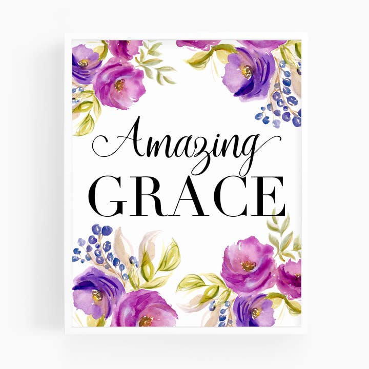 Amazing Grace | Watercolor Floral Christian Hymn Art Print for wholesale by Scripture and Grace