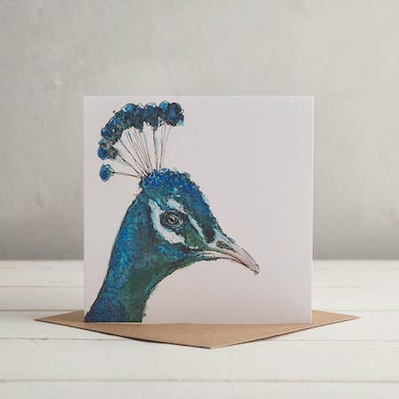 Tarjeta de felicitación de pavo real para venta al por mayor de Helen Wiseman Illustration