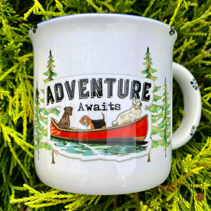 Sweetgum Studio - Wholesale Coffee Mug - Stoneware Distressed Mug with Blue Trim 14 oz.0