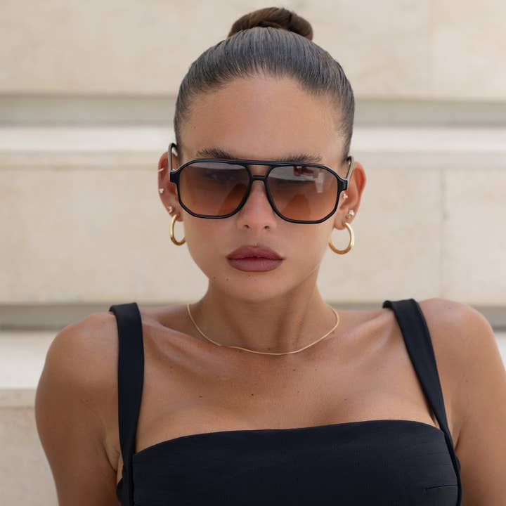 Black Brown Billie ( NEW ) Unisex Aviator Sunglasses for wholesale on Faire1