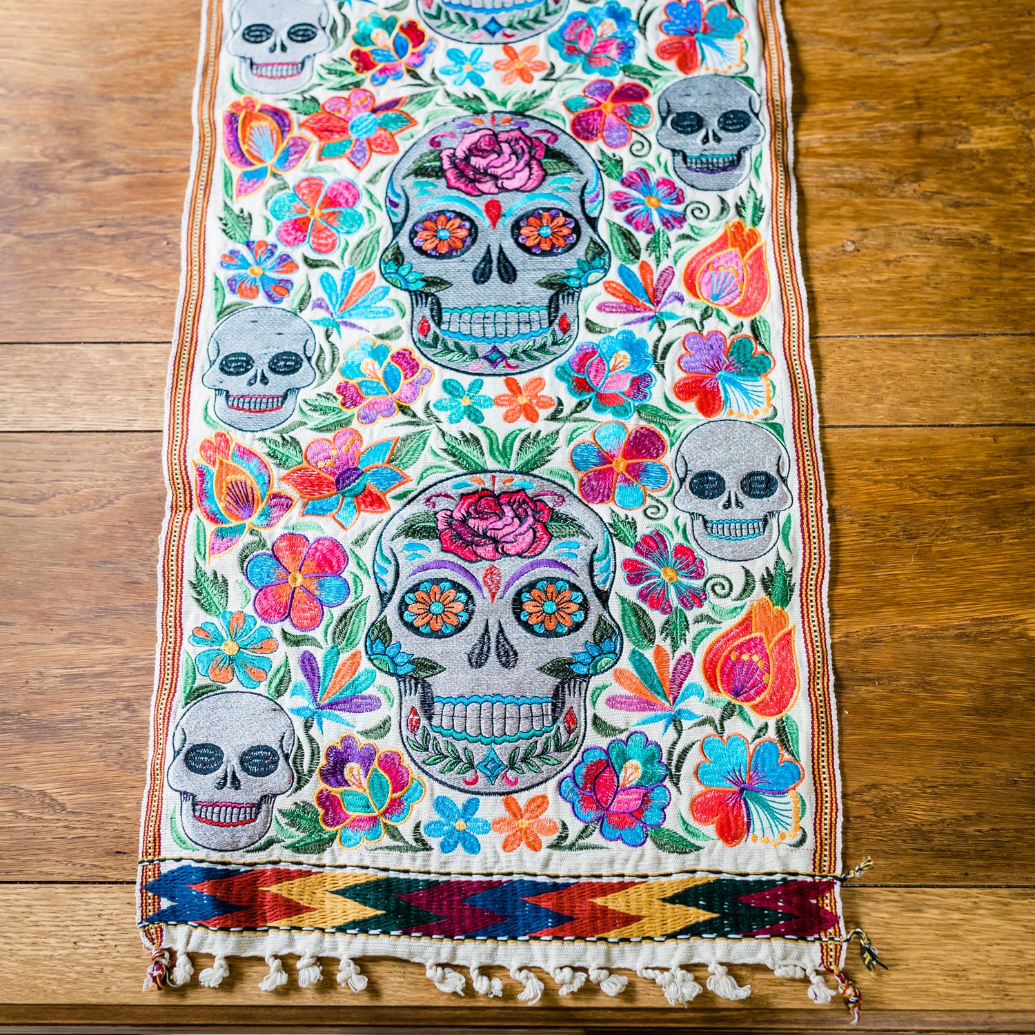 Lucia's Imports - Wholesale Table Runner - Sugar Skull Table Skeleton Day of Dead Runner M 50"3