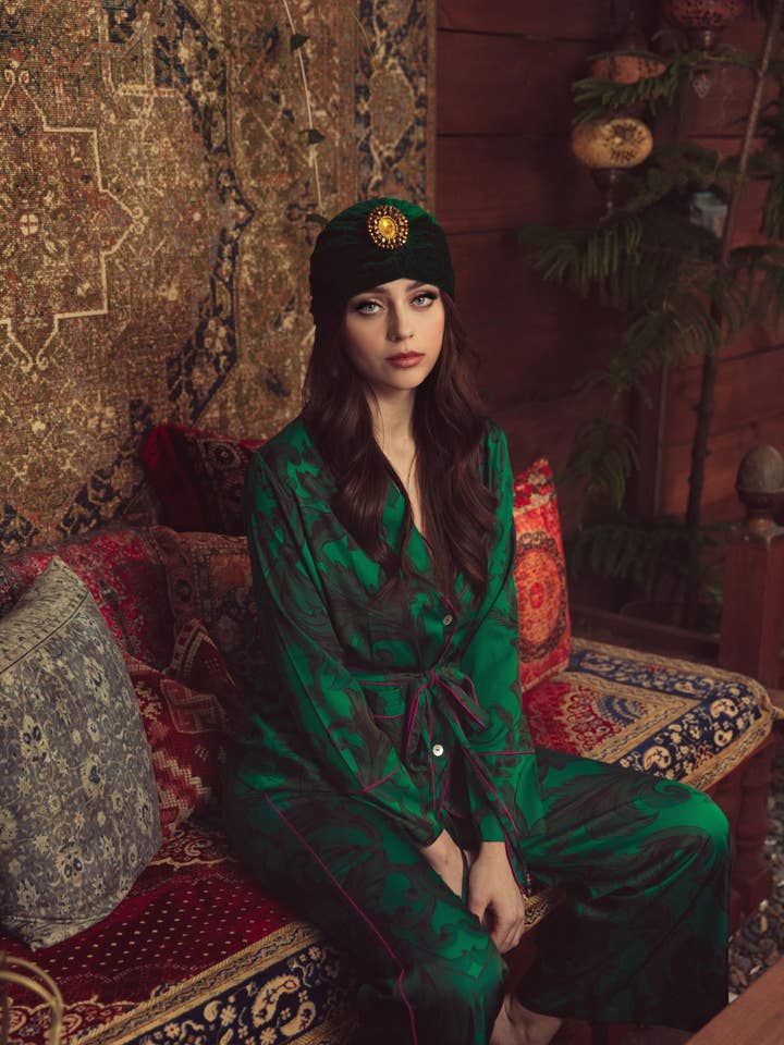 Kilo Brava - Vente Haut et bas de pyjama – femme - ENSEMBLE PYJAMA LONG EN SATIN ÉMERAUDE2