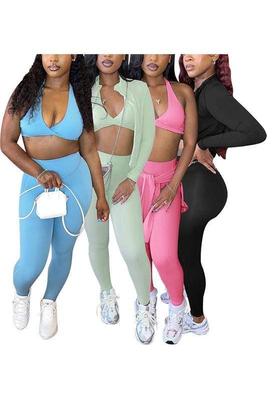 Queen Fashion - Wholesale Top & Pant Set (NOT Loungewear) - Women's - 3 Piece Women'S Outfit Set Halter Crop Top Pants Set5