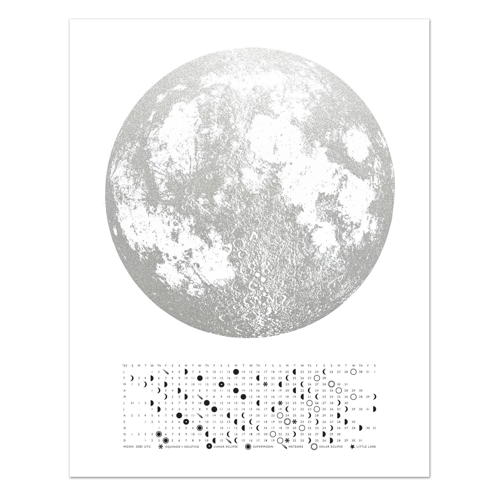 Little Lark - Wholesale Calendar - 2026 Lunar Phase Calendar Print, Metallic Moon Wall Calendar2