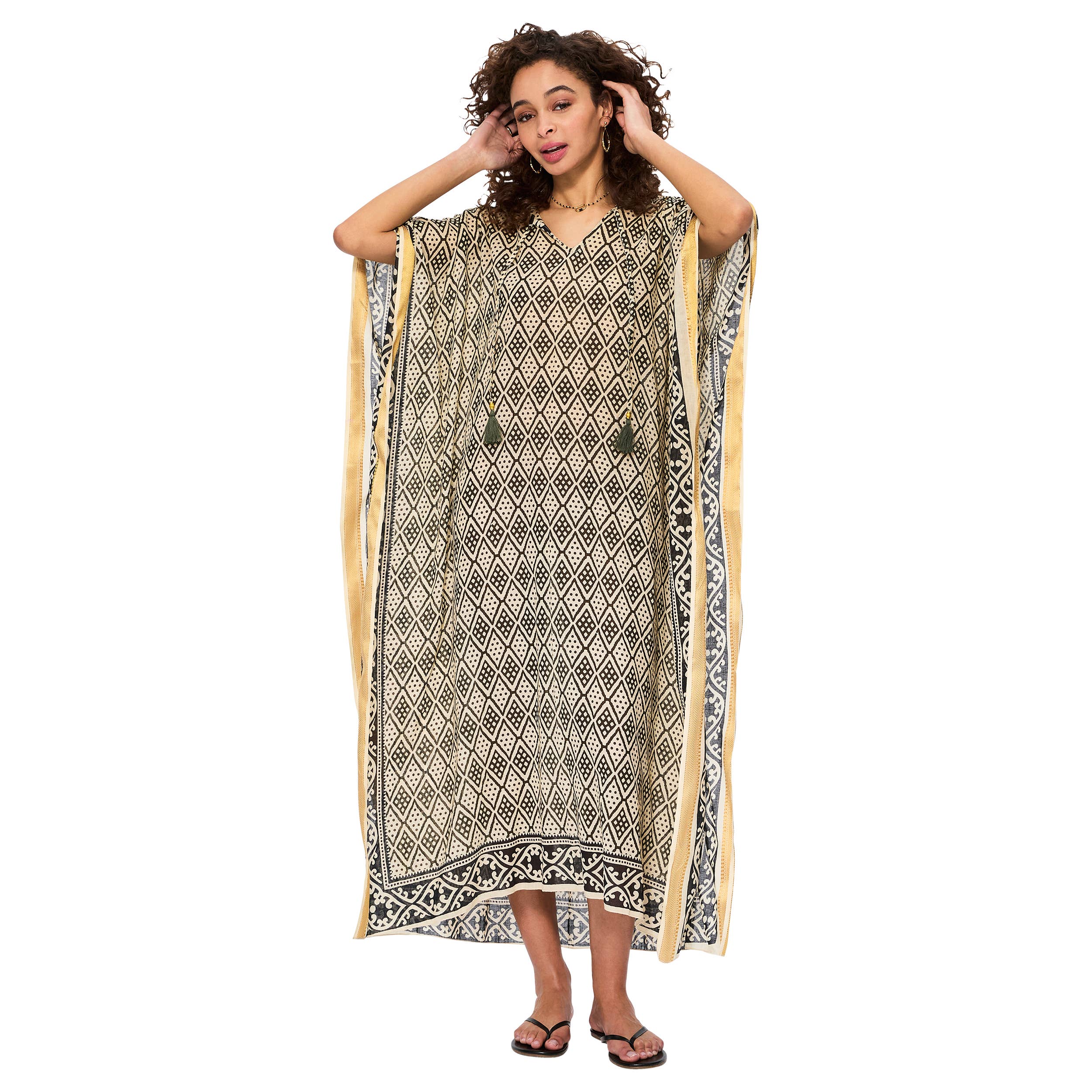 La Mano Boho - Venta al por mayor Caftán - Mujer - Kaftán largo de verano con mangas 3/4 KAF8500B0