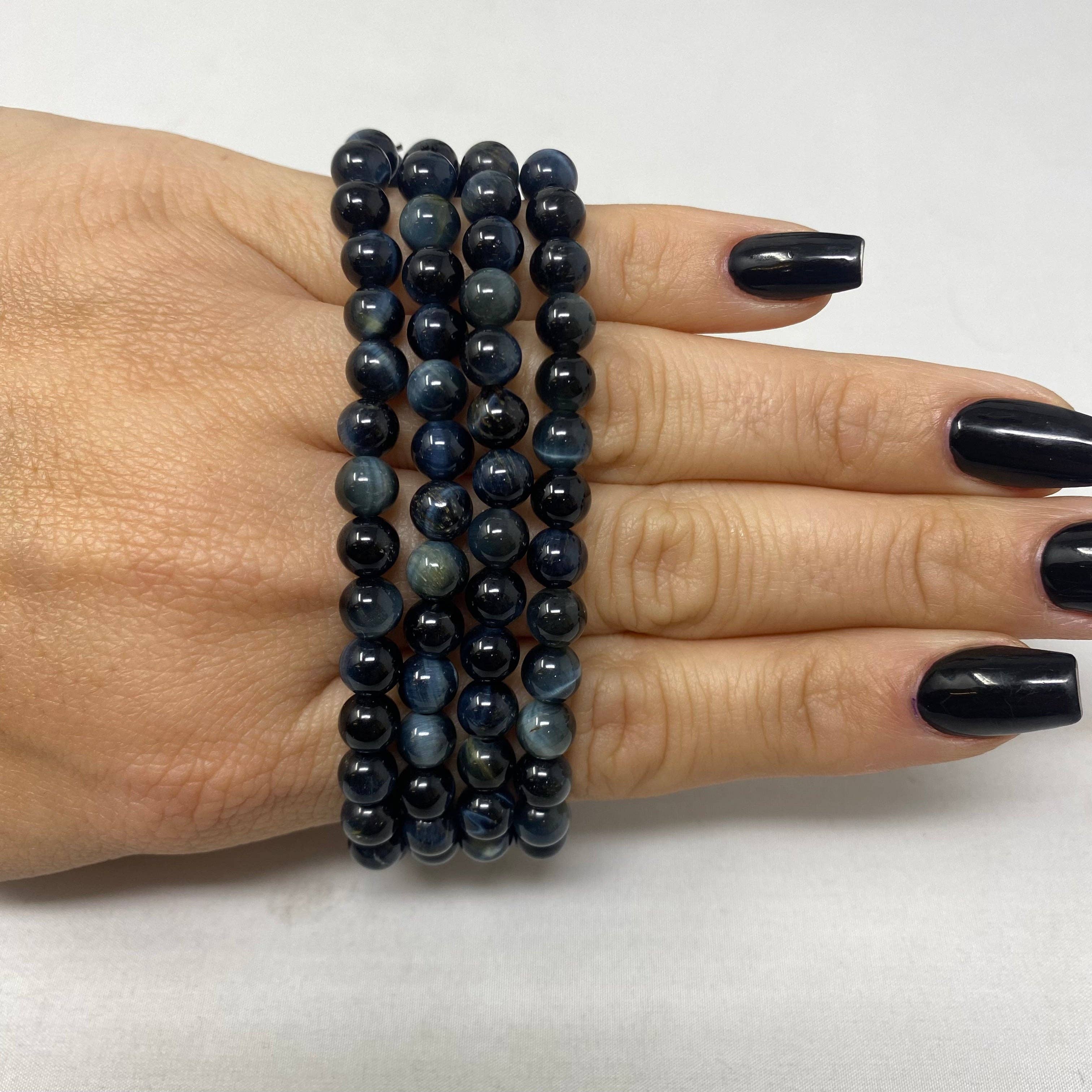 The Crystal Tabby - Venta al por mayor Pulsera de cuentas - Pulsera ojo de tigre azul de 6 mm, 1 pieza1