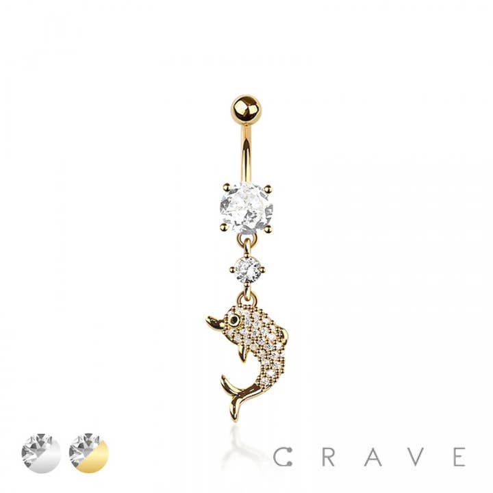316L CHIRURGISCH STAAL DOLFIJN HANGENDE CZ NAVELPIERCING RIN voor wholesale door CRAVE