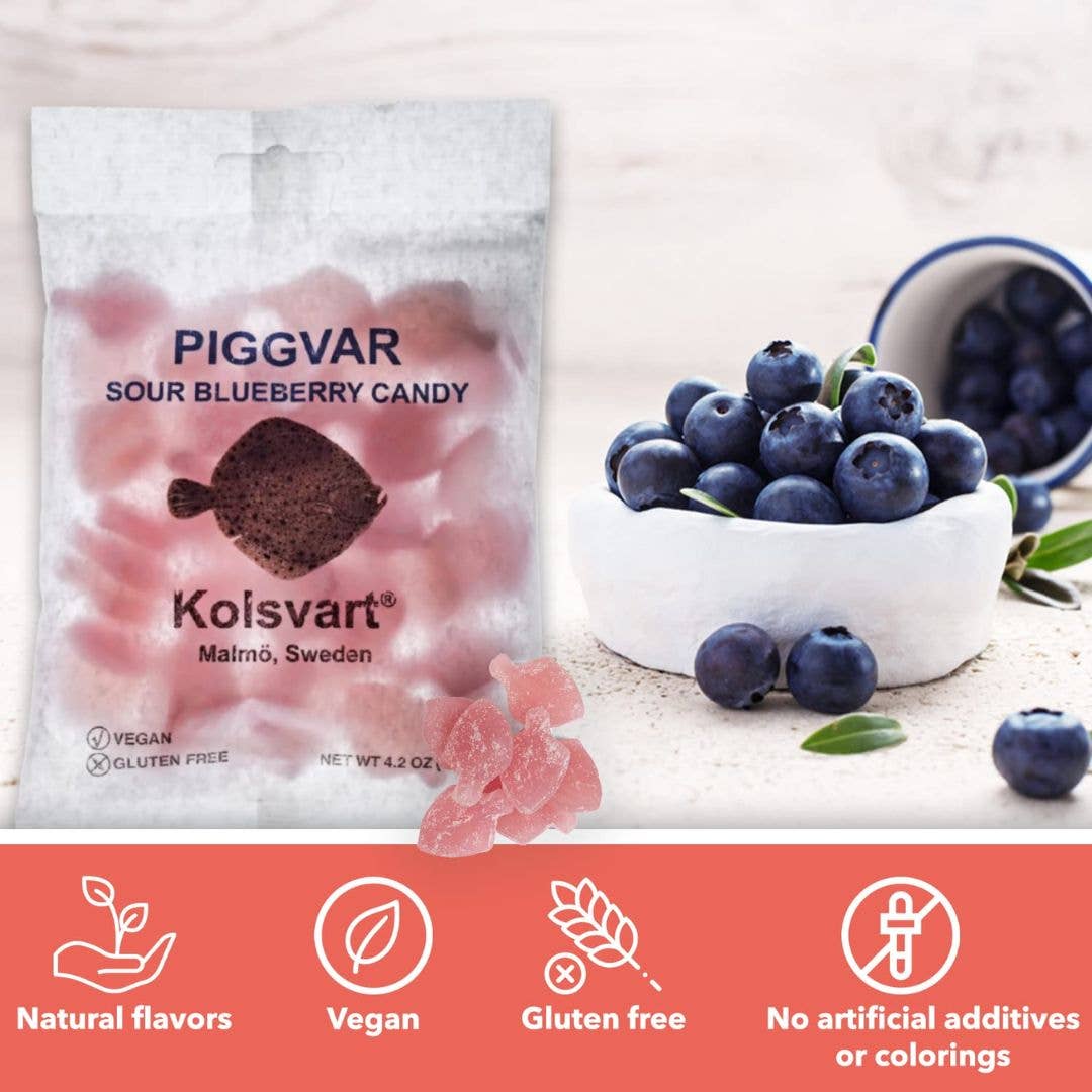 Casacella Foods - Wholesale Gummy - Kolsvart Piggvar Sour Blueberry Candy Fish 4.25 oz (125 gr)1